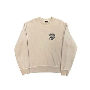 Stussy Rasta Lion Sweatshirt Mens Medium Beige Good Condition Graphic Crewneck